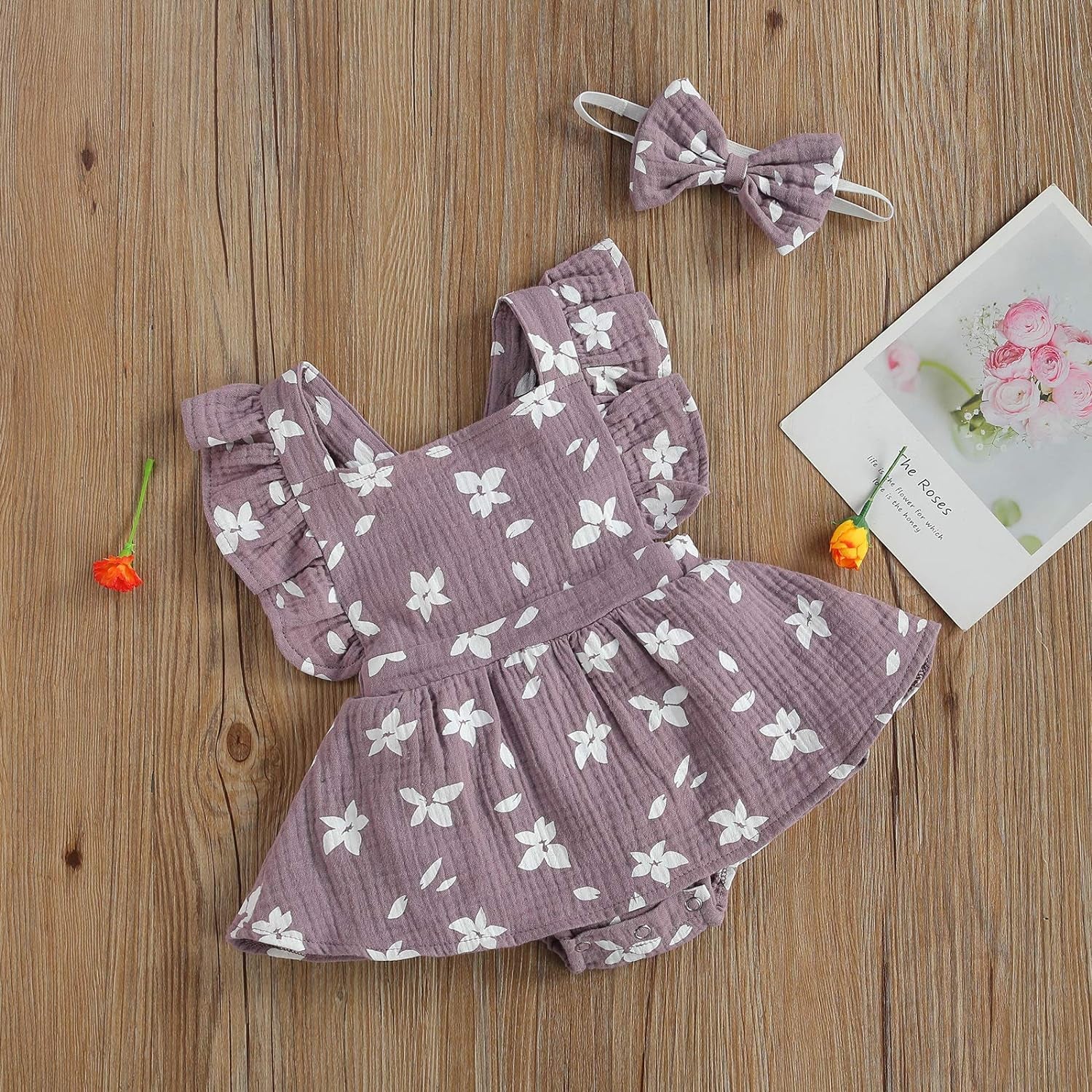 Baby Girls Daisy Playsuits Ruffled Bodysuit+Headband Print Fly Sleeve Romper Floral Jumpsuit Infant Summer Clothes